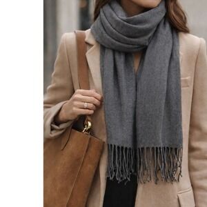 Cashmere Silk Pashmina Scarf Gray Handmade Nepal‎ 72x11 Soft Wrap